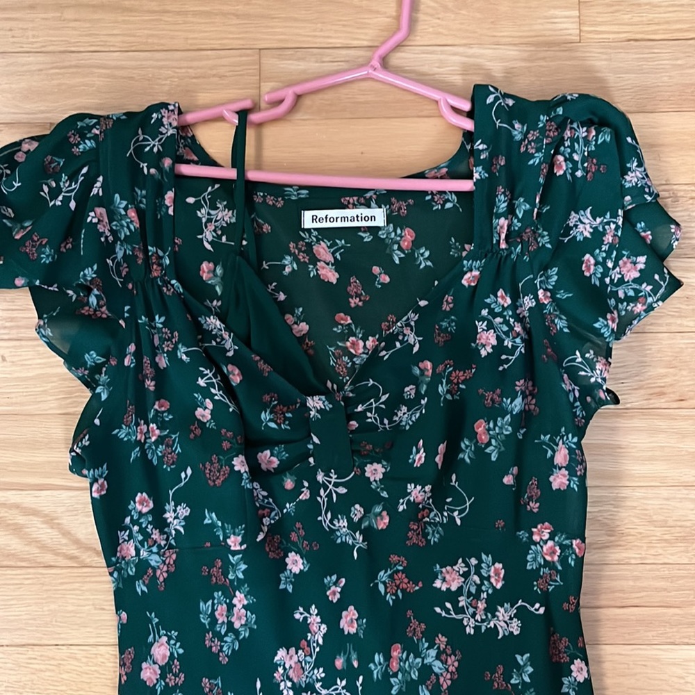NWT Reformation Lisola Dress in Emilia dark green floral formal party long dress - Picture 2 of 10